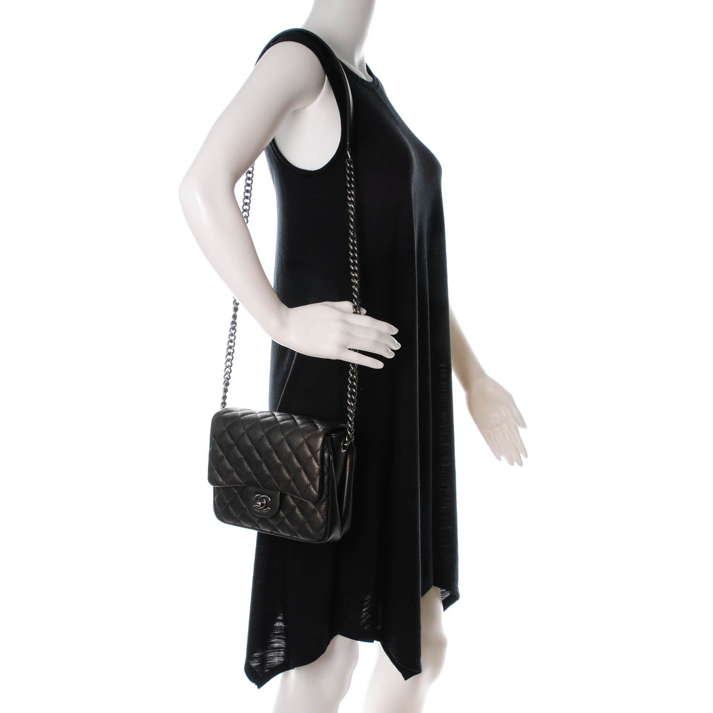 Metallic Goatskin Quilted Small Rock In Rome Flap Charcoal