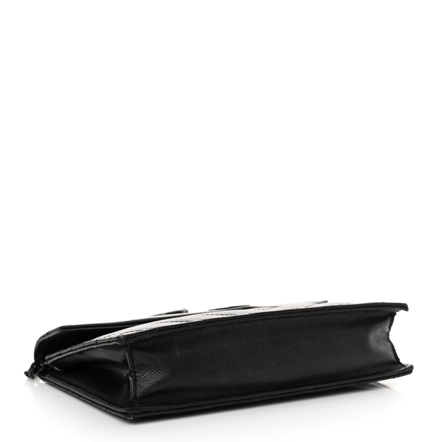 Saint Laurent Grain De Poudre Matelasse Chevron Monogram Monochrome Envelope Chain Wallet Black 4 of 18