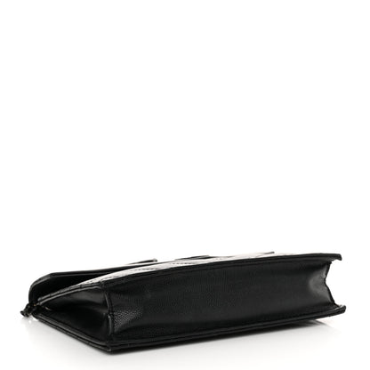 Saint Laurent Grain De Poudre Matelasse Chevron Monogram Monochrome Envelope Chain Wallet Black 4 of 18