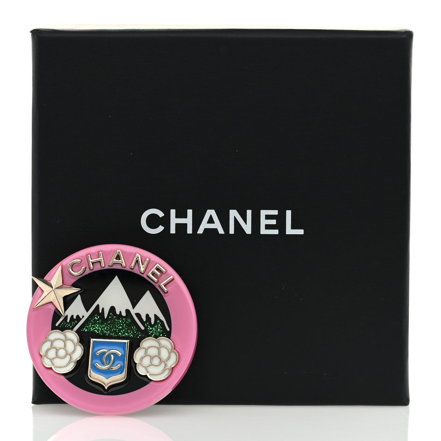 Resin Glitter Brooch Gold Pink Black Green