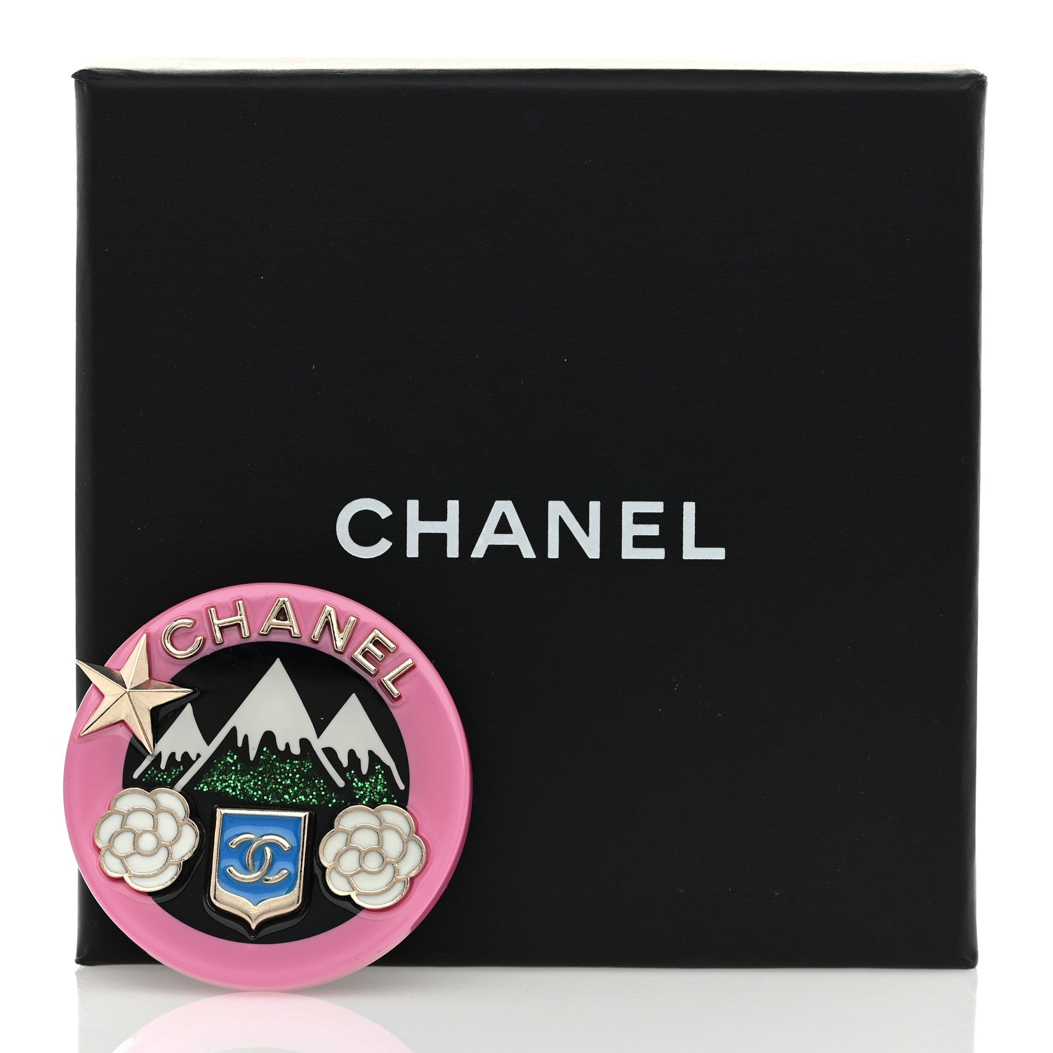 Chanel Resin Glitter Brooch Gold Pink Black Green 4 of 4