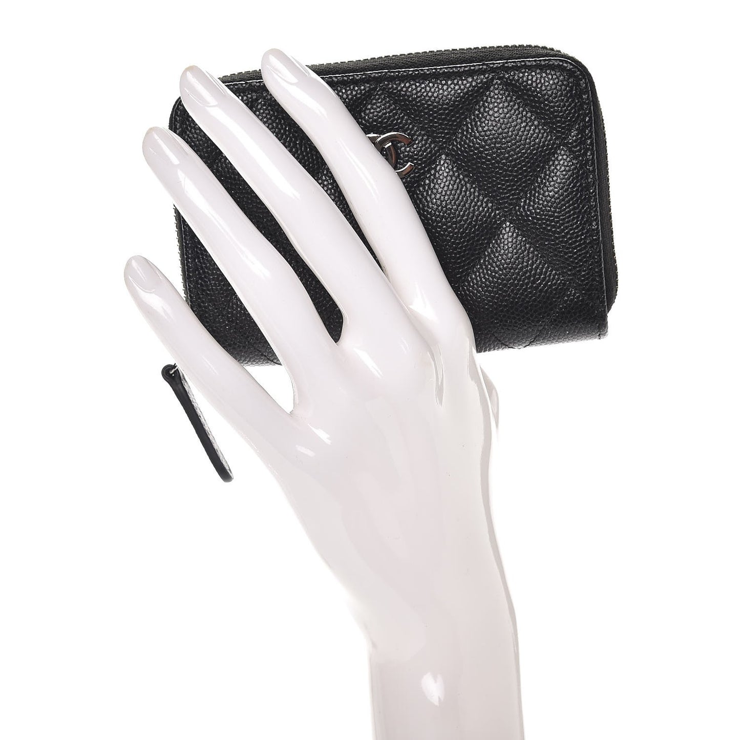 Iridescent Caviar Quilted Zip Coin Purse Black