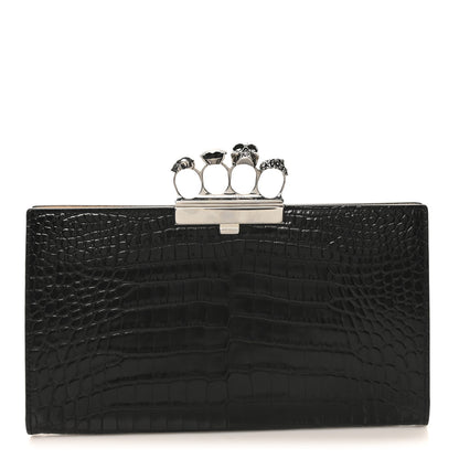 Alexander McQueen Calfskin Crocodile Embossed Knuckle Flat Clutch Black 1 of 6