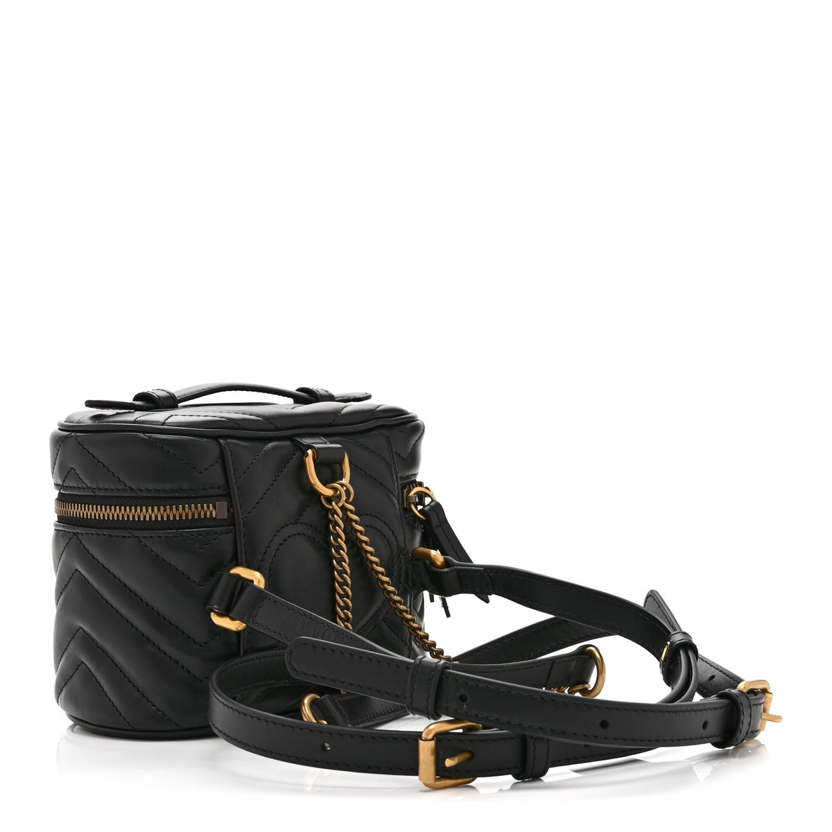 Calfskin Matelasse Mini GG Marmont Round Backpack Black