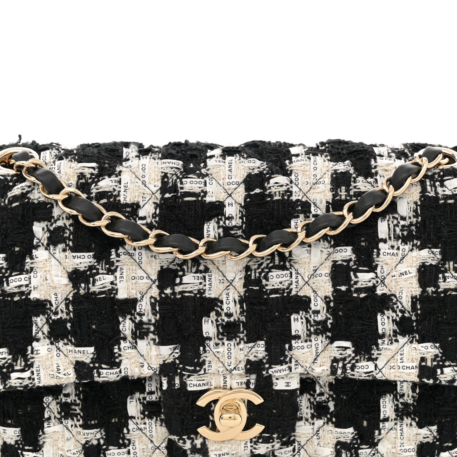 Chanel Tweed Quilted Medium Double Flap Black Ecru White 8 of 13
