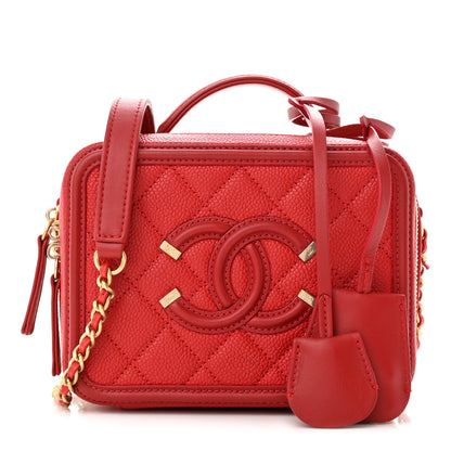Chanel Caviar Quilted Small CC Filigree Vanity Case Red 1 of 11