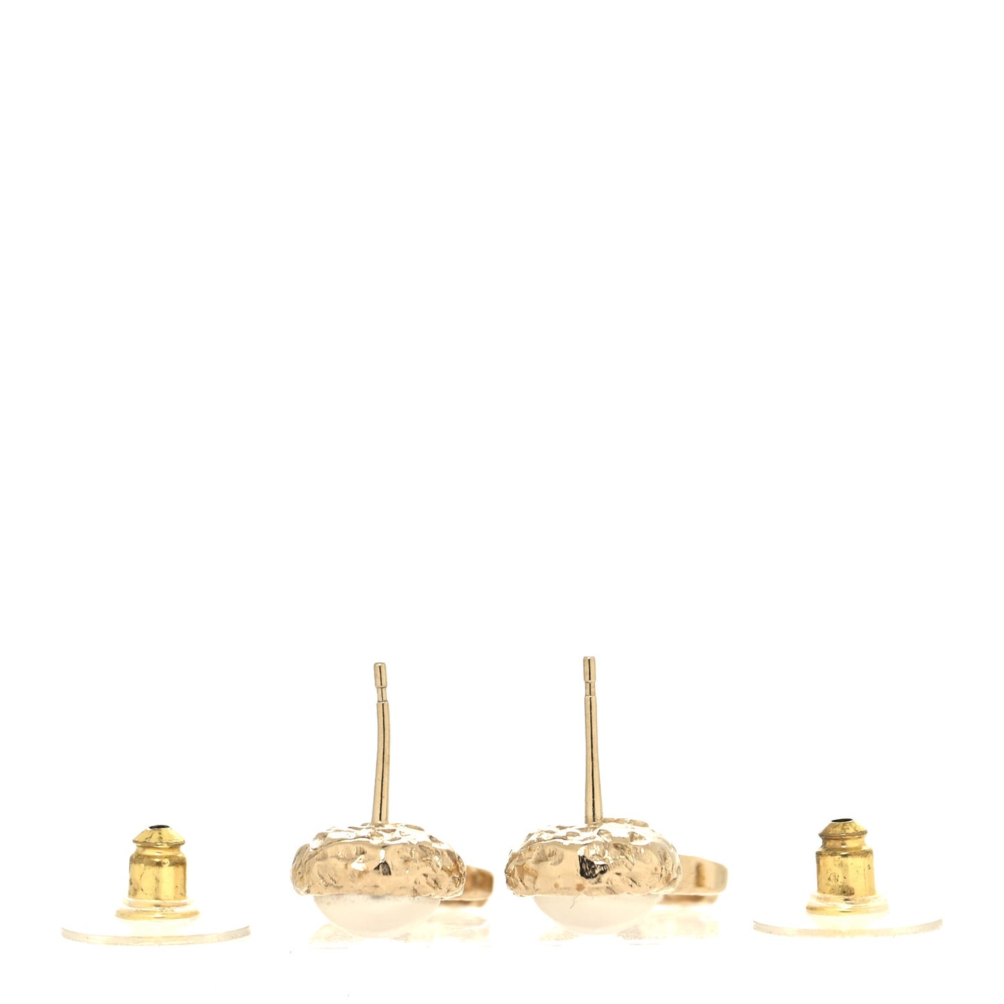 Pearl Hammered CC Drop Earrings Gold Pearly White