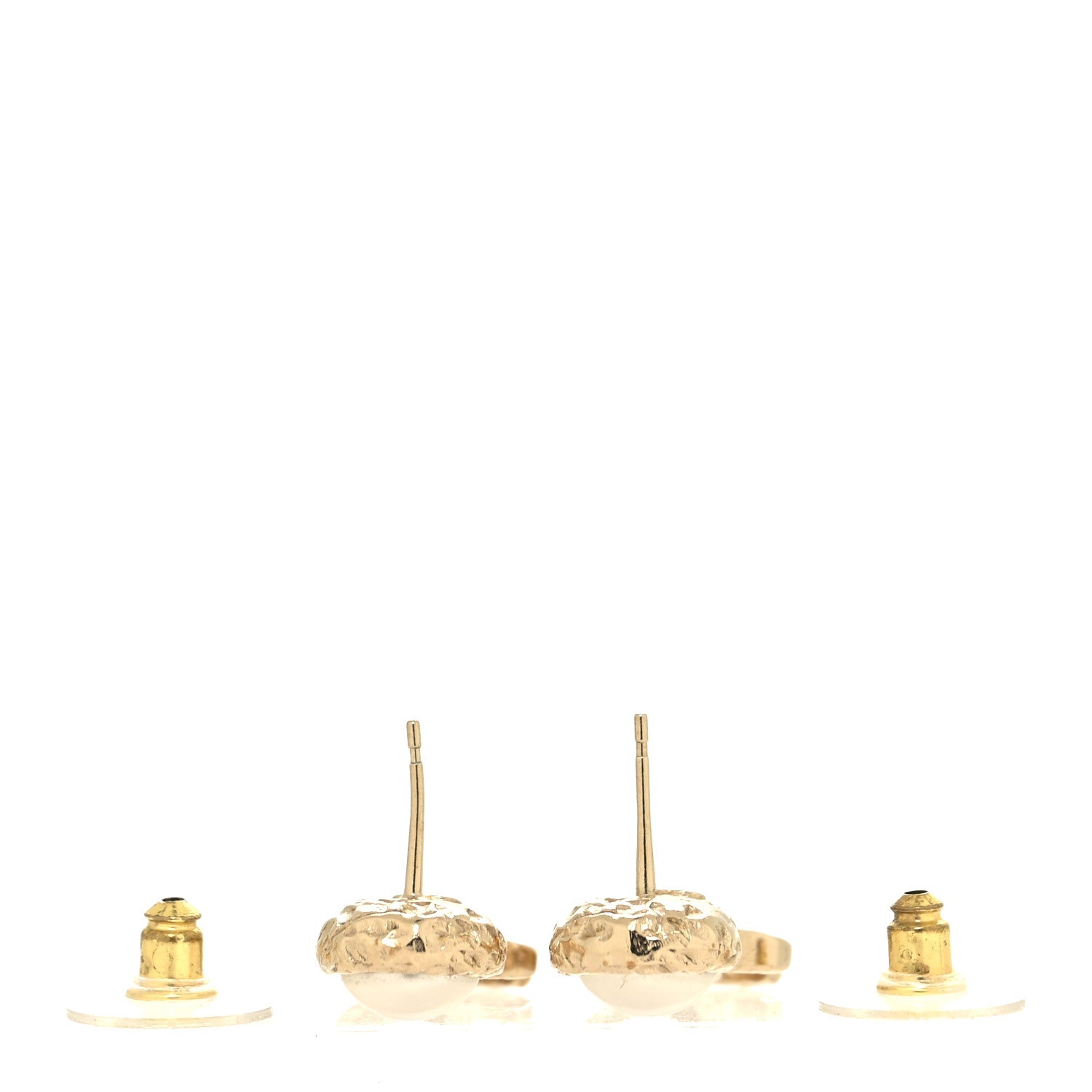 Chanel Pearl Hammered CC Drop Earrings Gold Pearly White 3 of 4