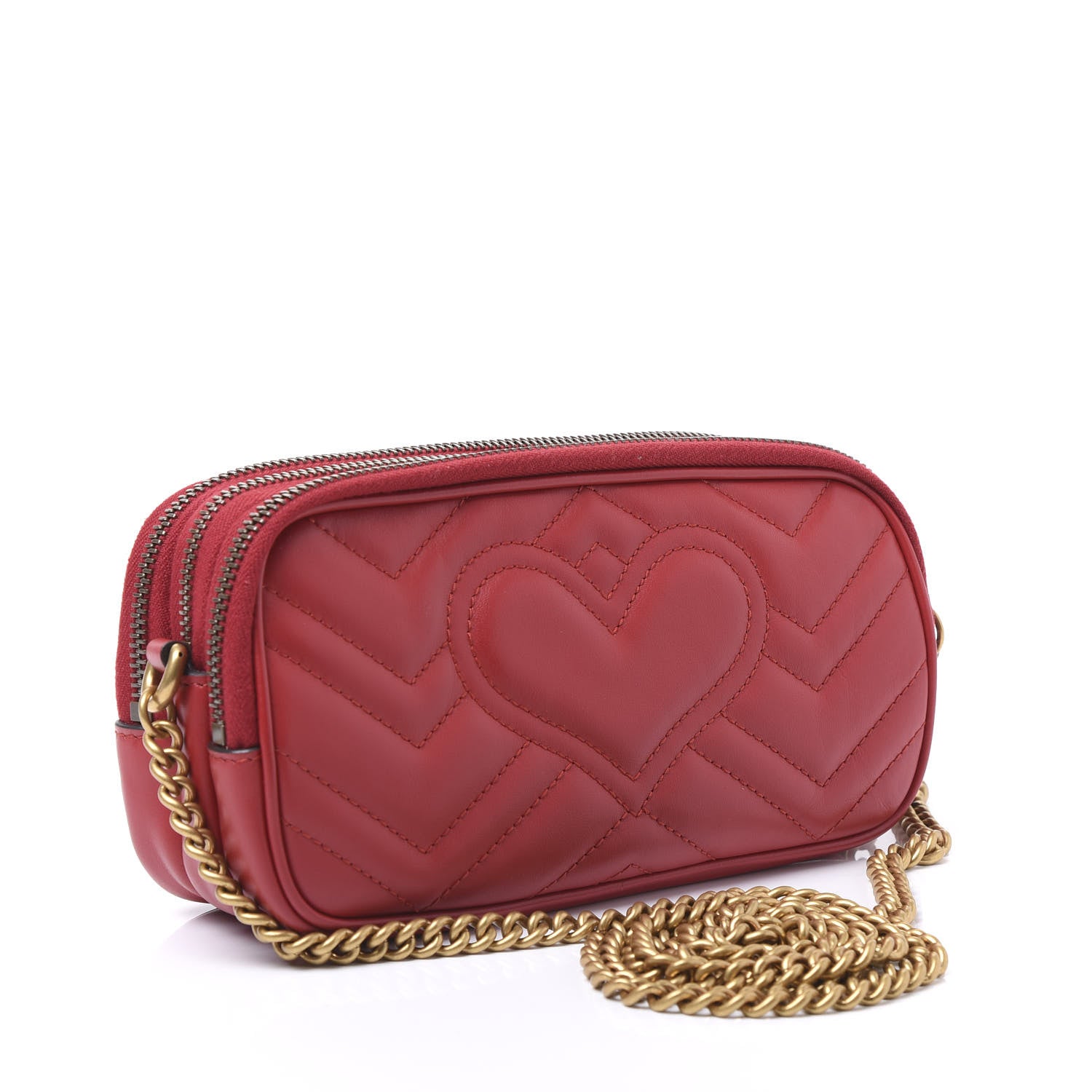 Gucci Calfskin Matelasse Mini GG Marmont Chain Crossbody Bag Hibiscus Red 2 of 10