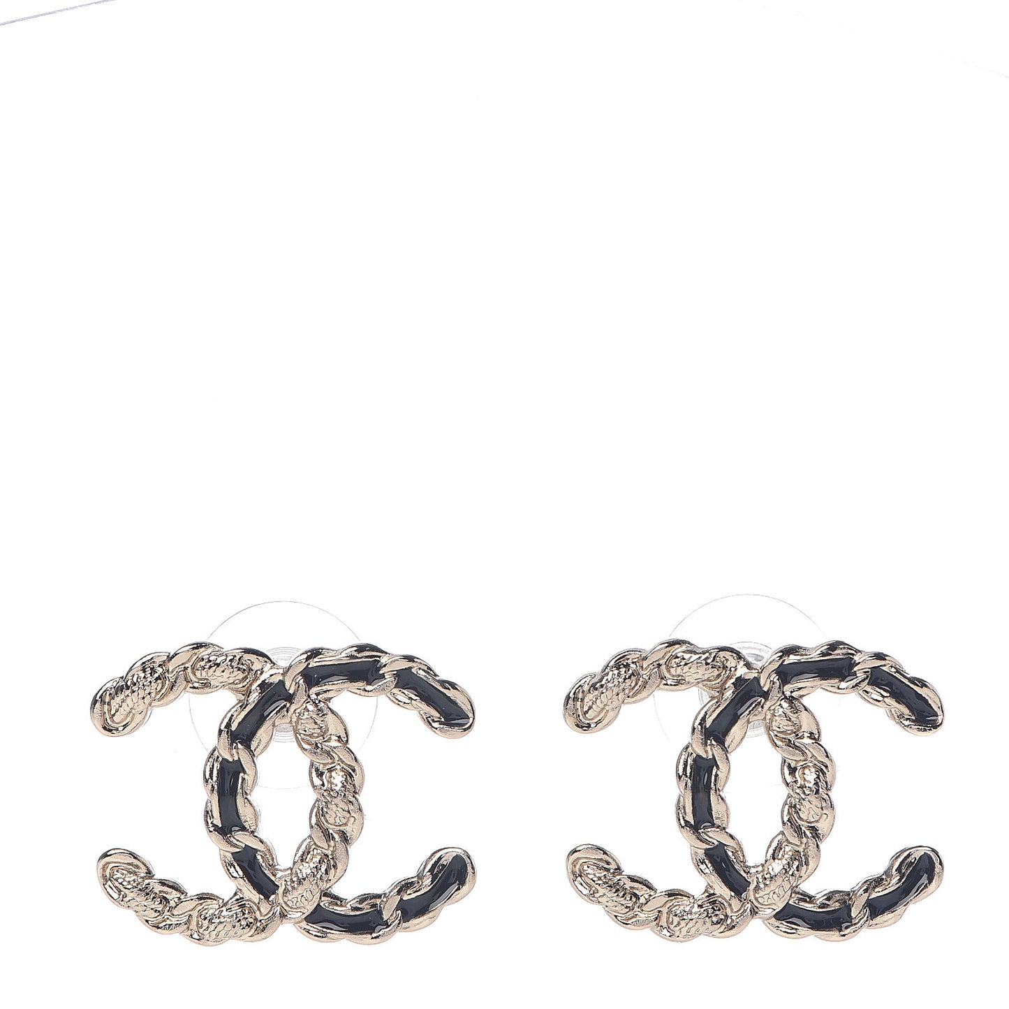 Enamel Metal Chain French New Wave CC Earrings Black Gold