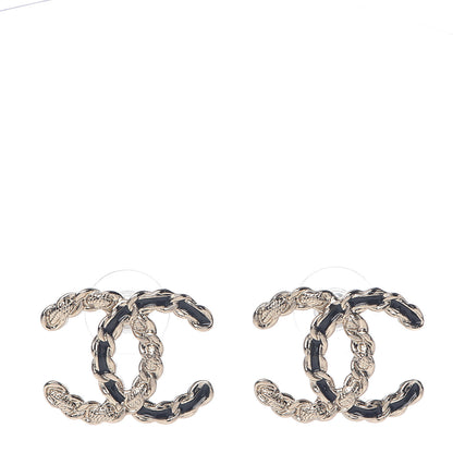 Chanel Enamel Metal Chain French New Wave CC Earrings Black Gold 1 of 4