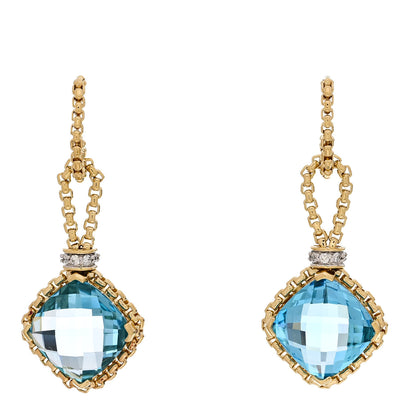 David Yurman 18K Yellow Gold Diamond Blue Topaz Cushion On Point Drop Earrings 1 of 4