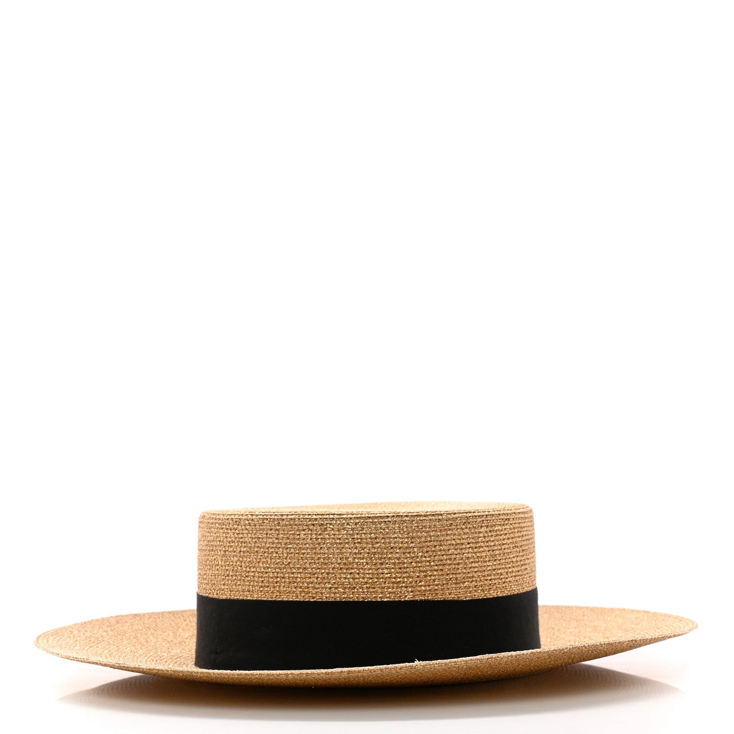 Gucci Glittered Straw Grosgrain Wide Brim Hat S Gold Black 4 of 9