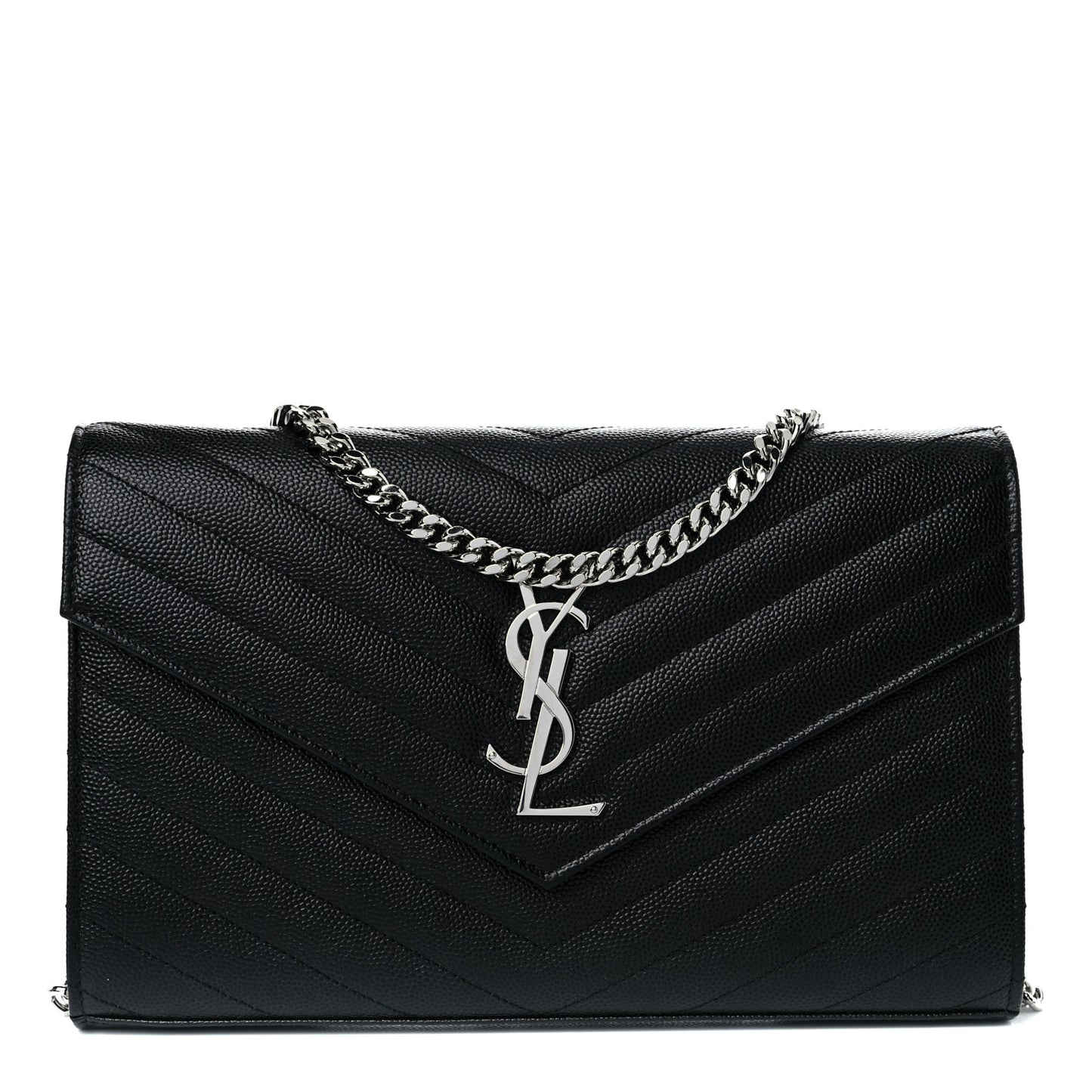Grain De Poudre Matelasse Chevron Monogram Chain Wallet Black