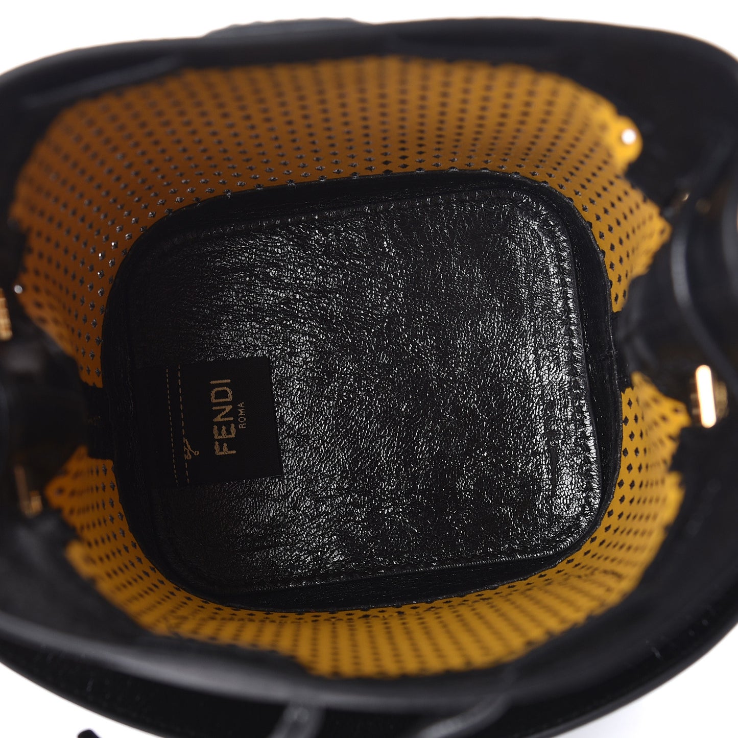 Vitello Liberty Glossy Lambskin F is Fendi Perforated Mini Mon Tresor Bucket Bag Sand Mimosa Black