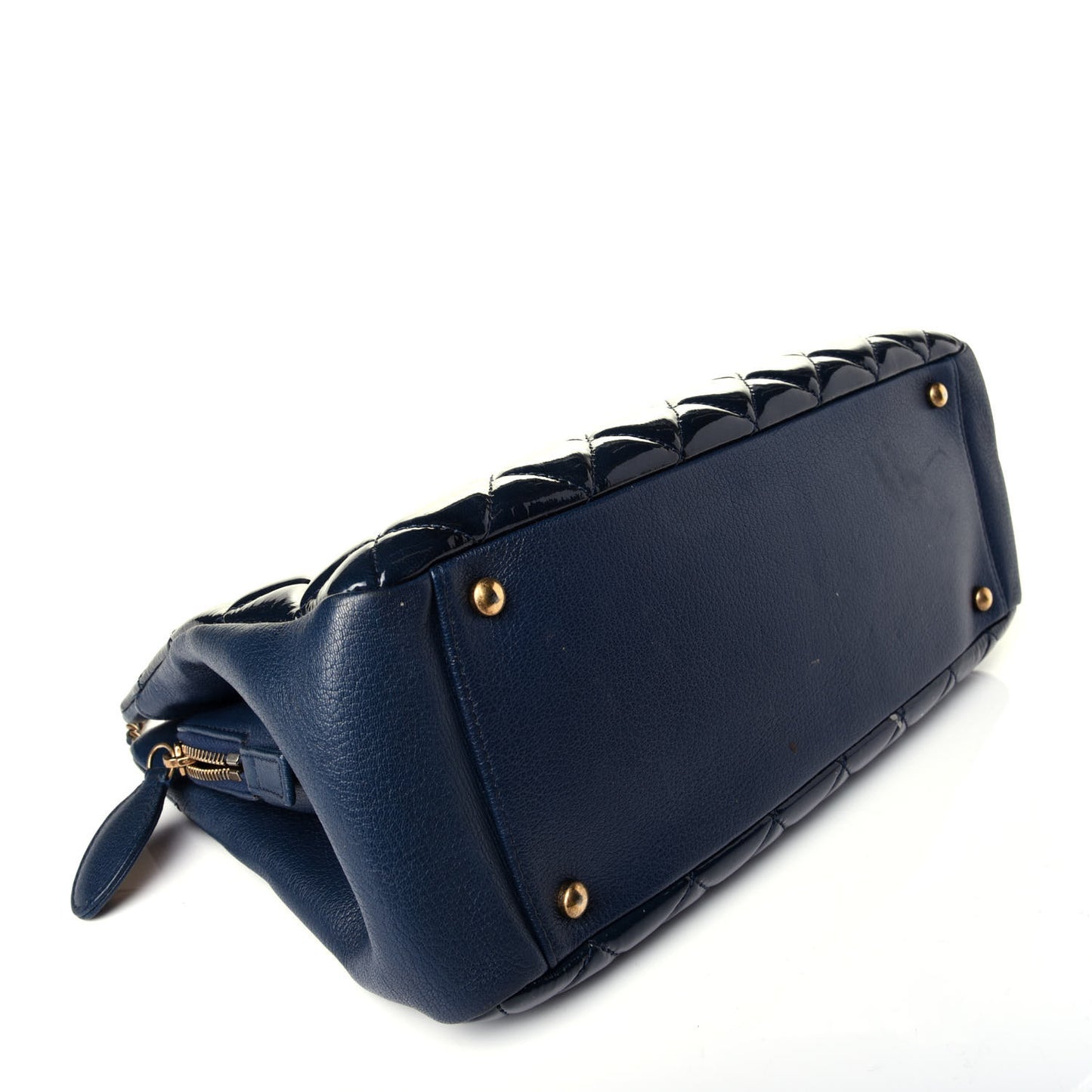 Patent Goatskin Quilted Small CC Eyelet Tote Blue