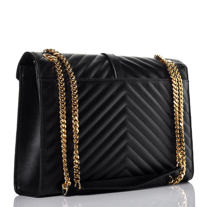Saint Laurent Grain De Poudre Matelasse Chevron Large Monogram Satchel Black 3 of 9