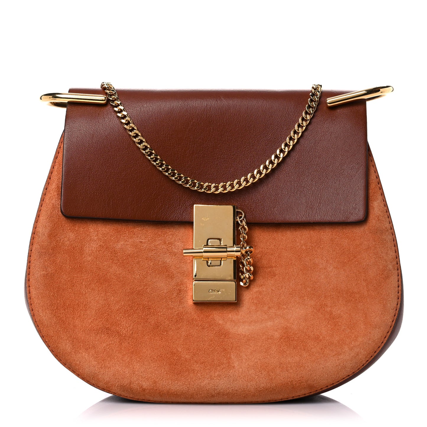 Suede Smooth Calfskin Drew Shoulder Bag Classic Tobacco