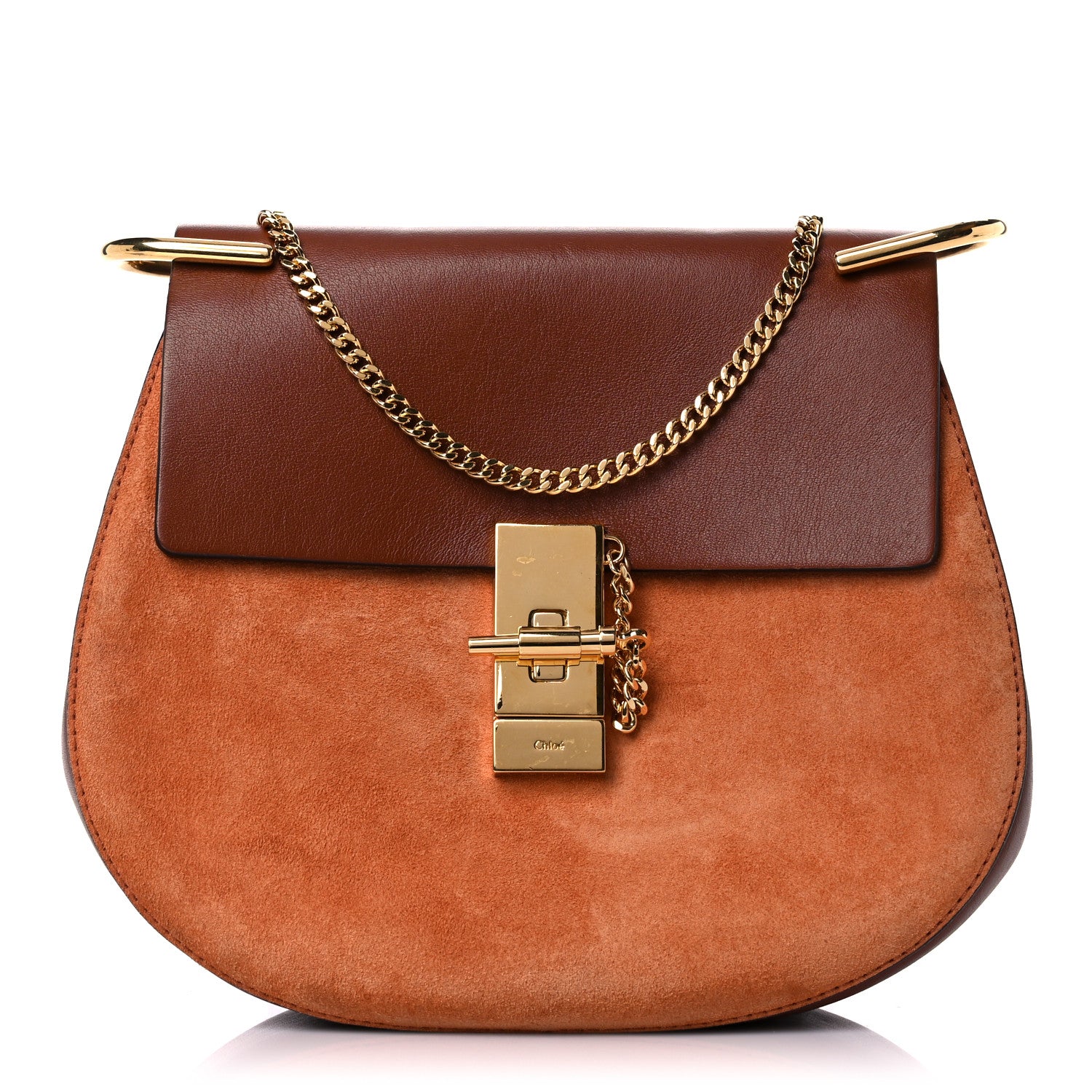 Chloe Suede Smooth Calfskin Drew Shoulder Bag Classic Tobacco 1 of 10