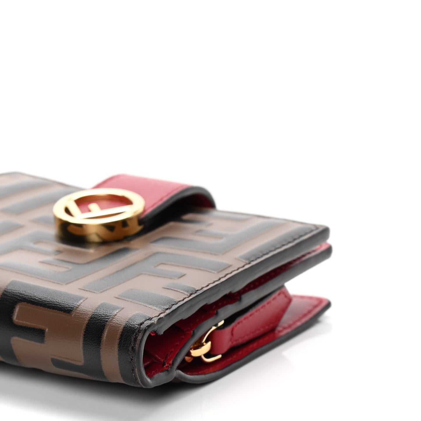 Vitello Cruise F is Fendi Bi-Color FF 1974 Embossed Compact Wallet Maya Black Fragola