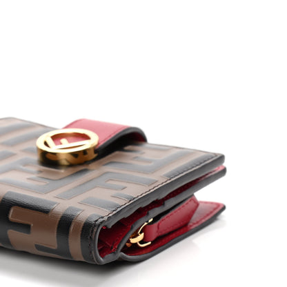 Fendi Vitello Cruise F is Fendi Bi-Color FF 1974 Embossed Compact Wallet Maya Black Fragola 9 of 9