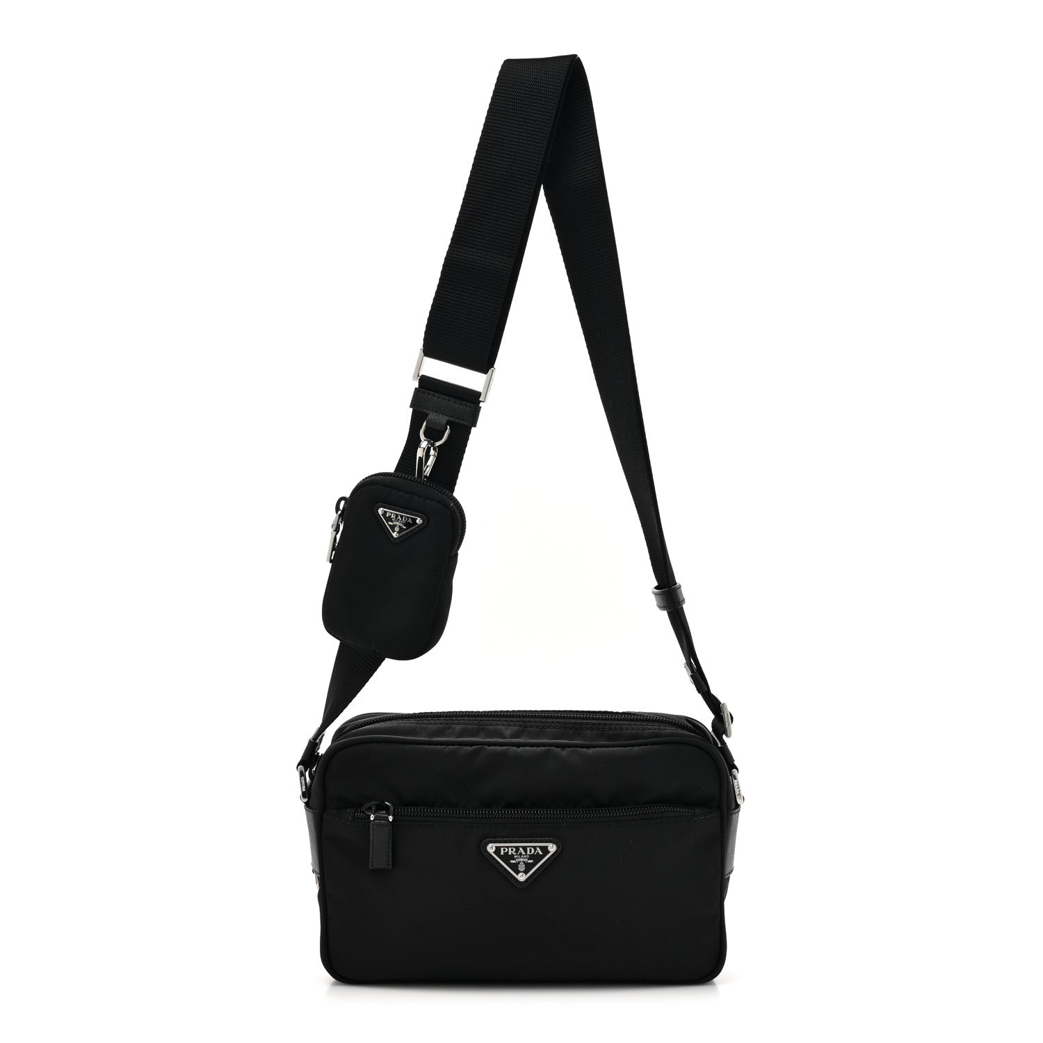 Prada Re-Nylon Vela Saffiano Pocket Double Zip Shoulder Bag Black 1 of 9