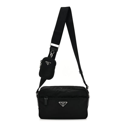 Prada Re-Nylon Vela Saffiano Pocket Double Zip Shoulder Bag Black 1 of 9