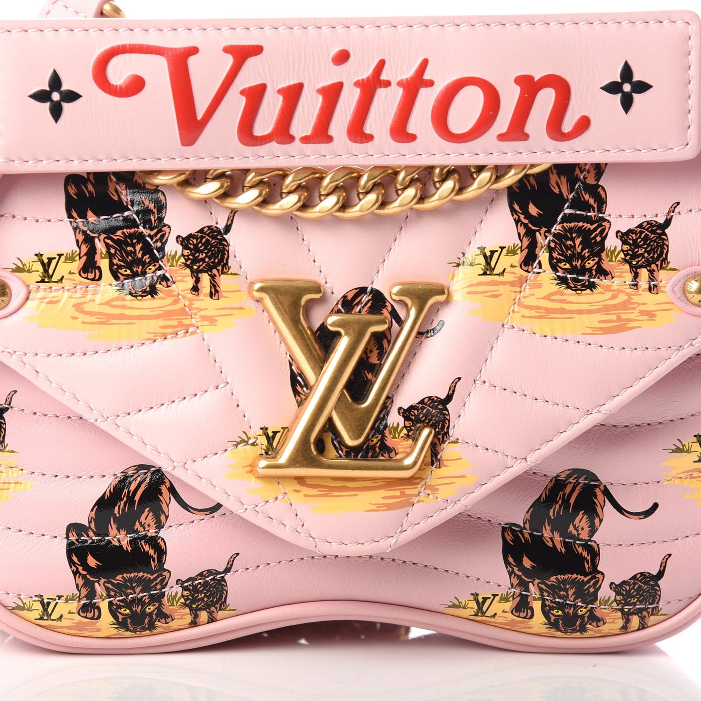 Calfskin Leopard Print New Wave Chain PM Light Pink