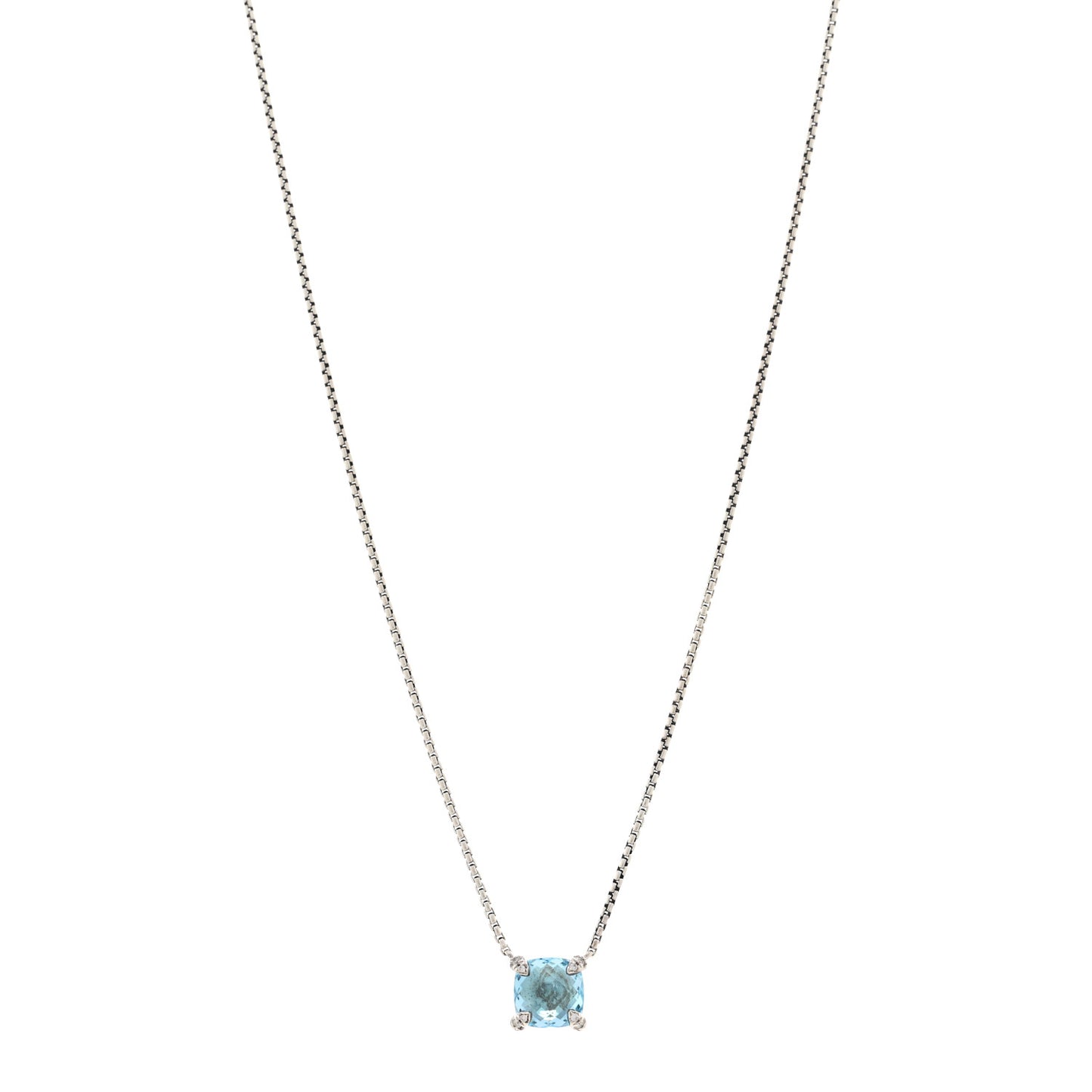 Sterling Silver Diamond Blue Topaz 9mm Petite Chatelaine Pendant Necklace
