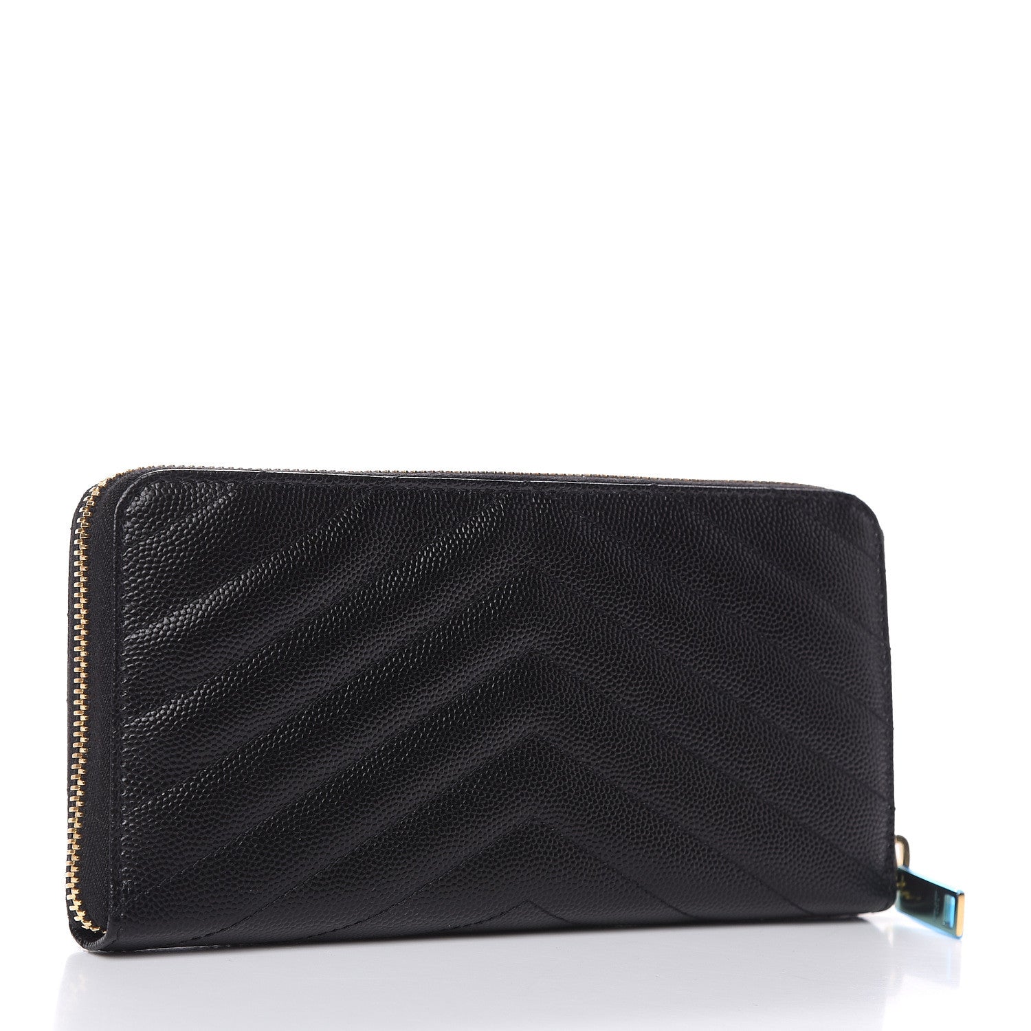 Saint Laurent Grain De Poudre Matelasse Chevron Monogram Zip Around Wallet Black 3 of 7