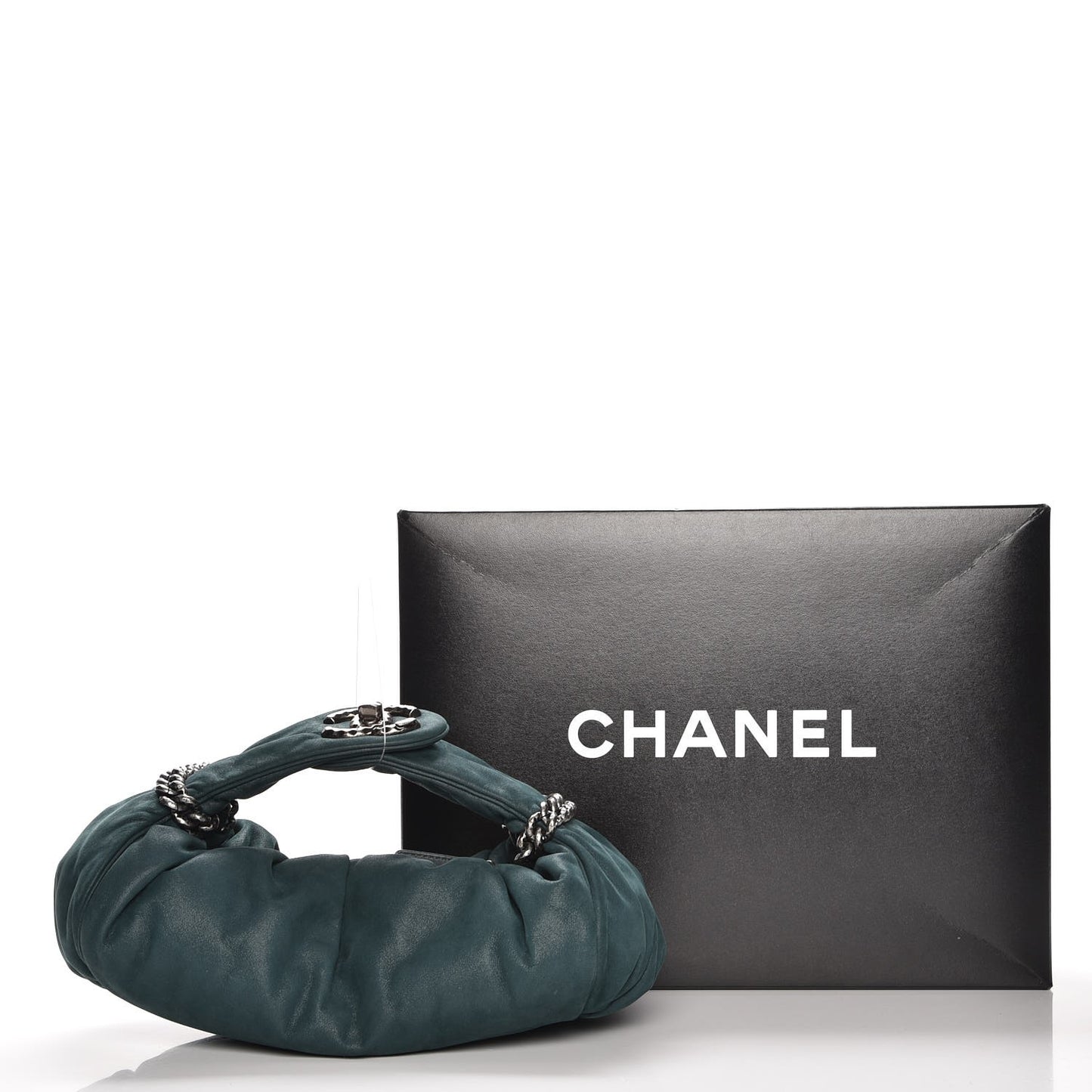 Iridescent Calfskin Midnight Stones Clutch Dark Green