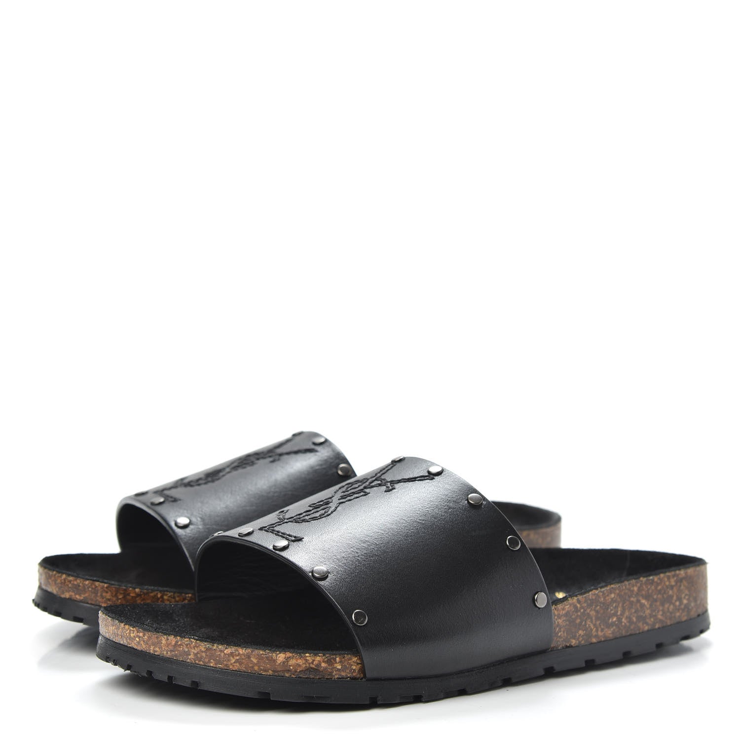 Saint Laurent Calfskin Suede Joan Slide Sandals 35.5 Black 4 of 10