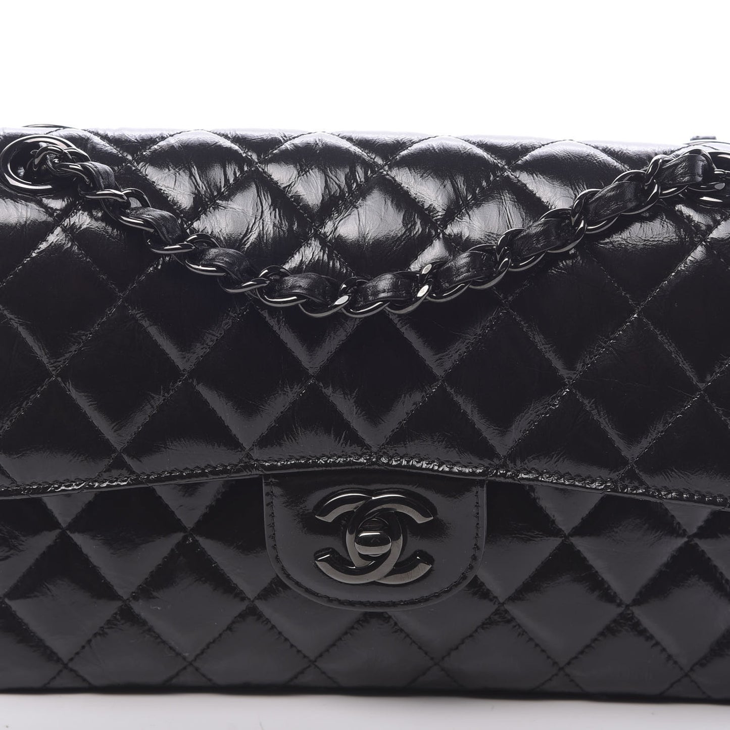 Shiny Crumpled Calfskin Quilted Small Incognito Double Flap