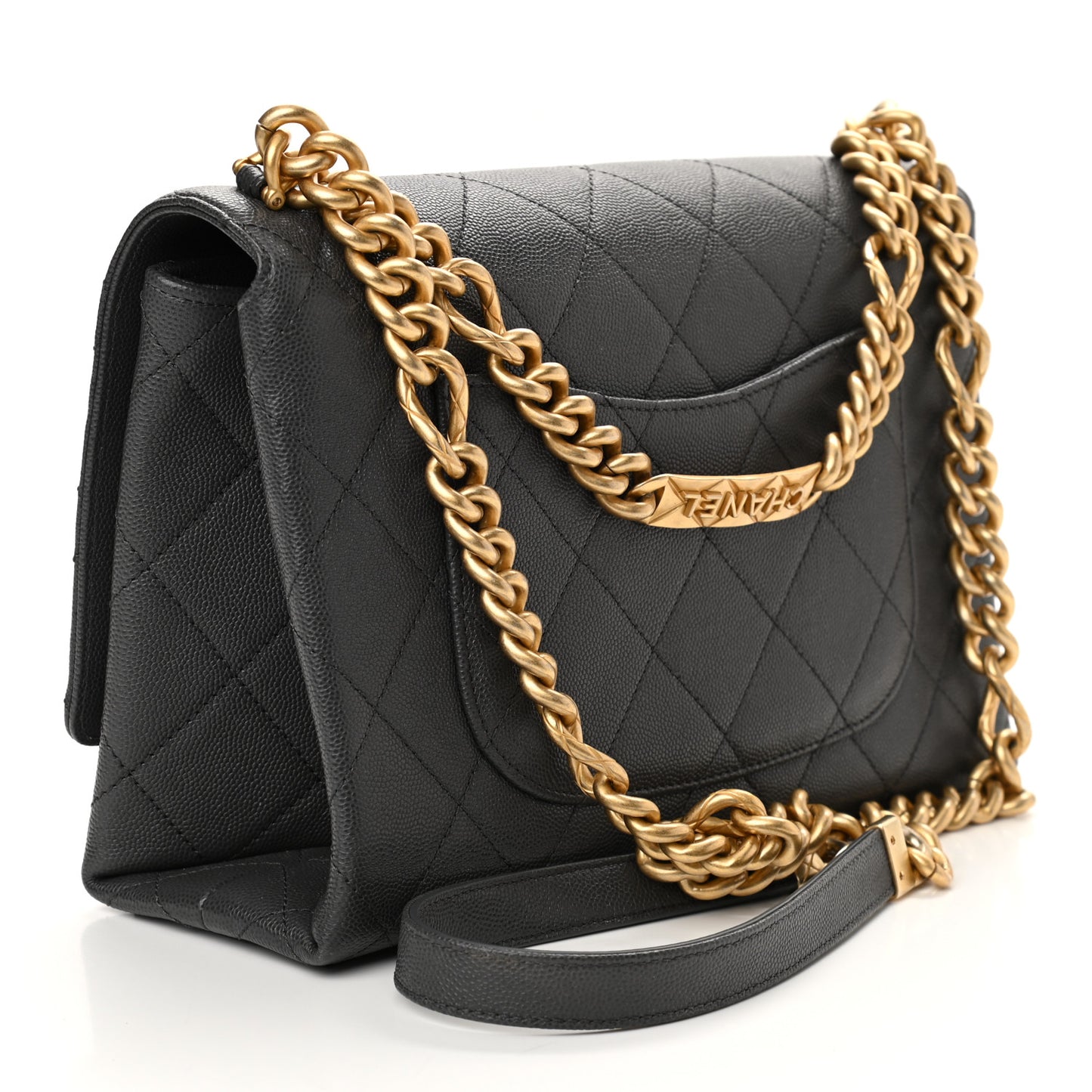 Caviar Quilted Bracelet On Chain Flap Dark Grey