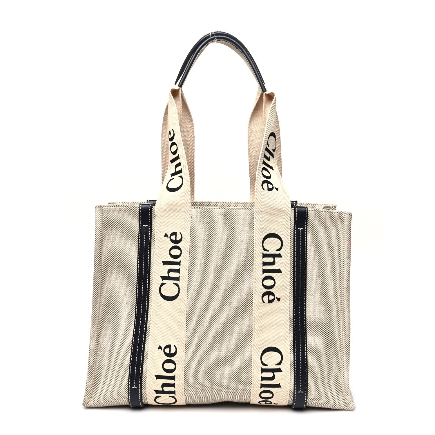 Chloe Cotton Calfskin Medium Woody Ribbon Tote White Black 1 of 14