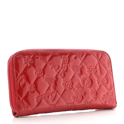 Chanel Patent Calfskin Lucky Symbols Zip Around Wallet Red 3 of 15