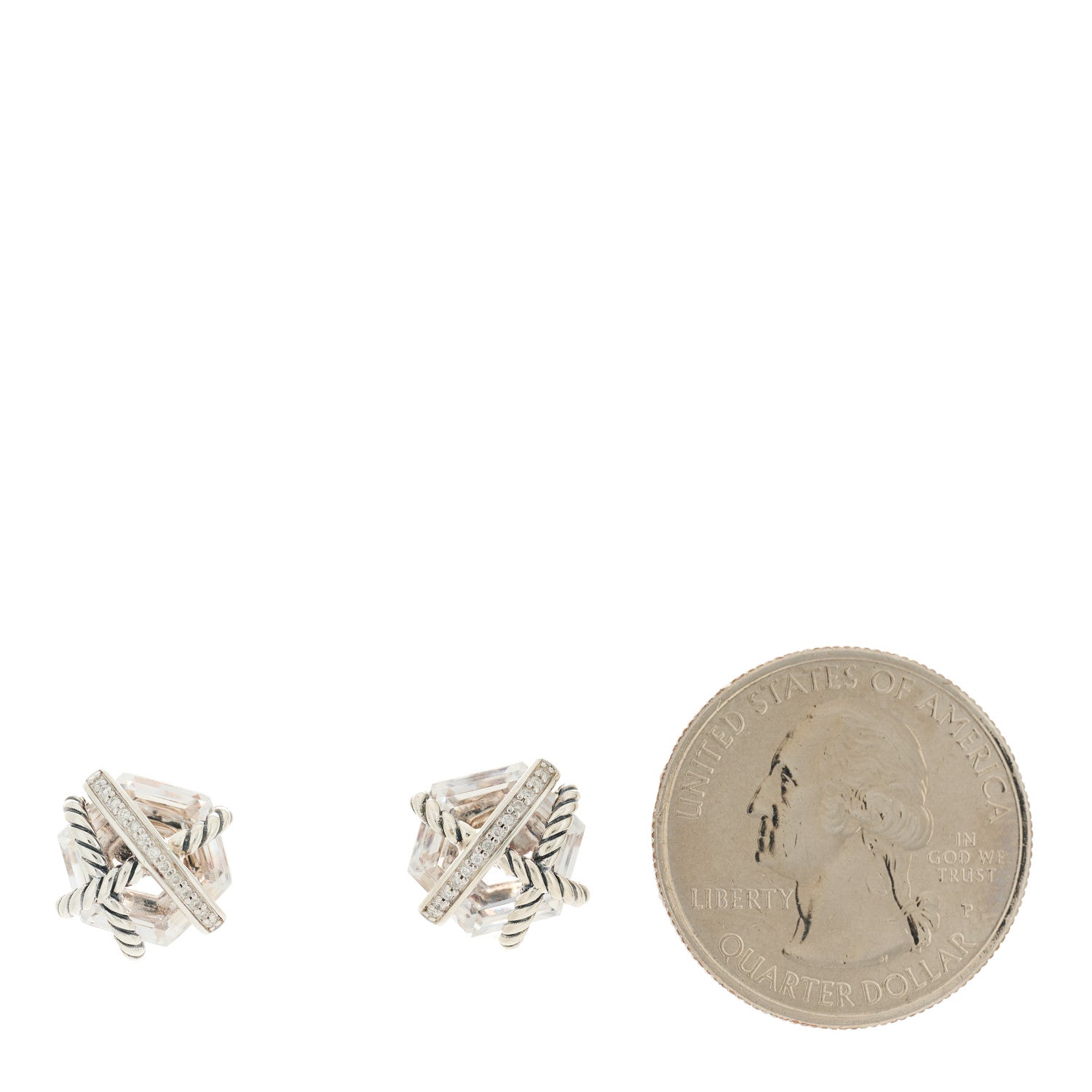 David Yurman Sterling Silver Diamond Crystal 10mm Cable Wrap Earrings 2 of 4