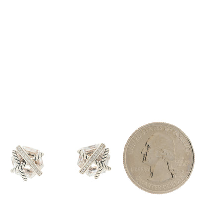 David Yurman Sterling Silver Diamond Crystal 10mm Cable Wrap Earrings 2 of 4