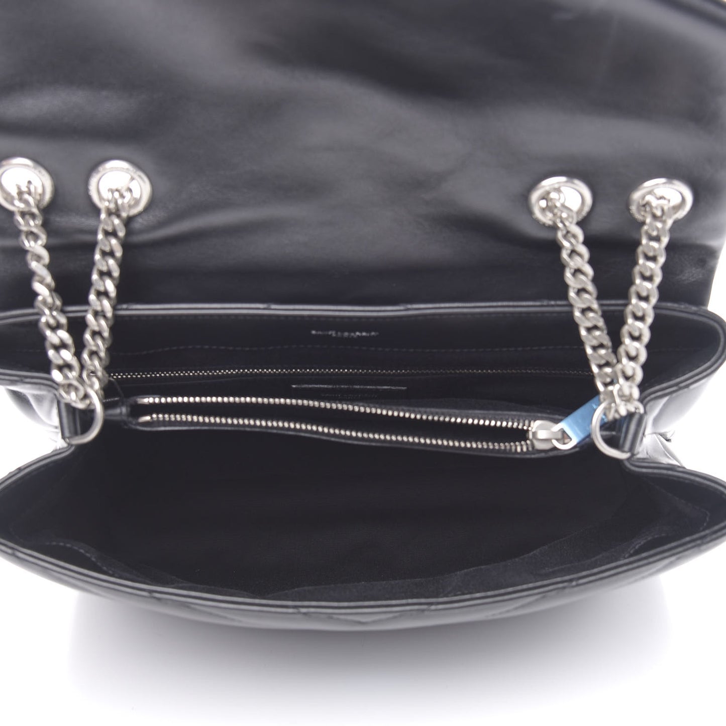 Calfskin Y Quilted Monogram Medium Loulou Chain Satchel Black