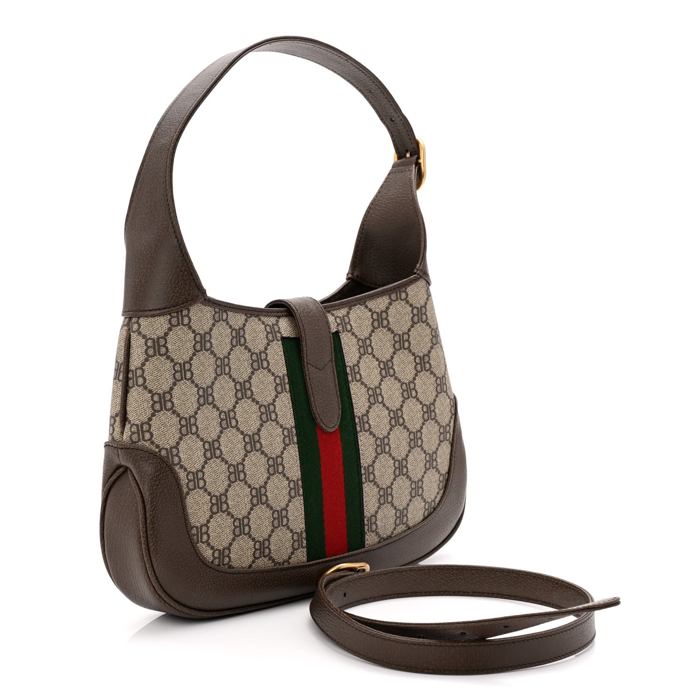 X BALENCIAGA BB Supreme Monogram Calfskin Web Small Jackie 1961 Hobo Beige Ebony