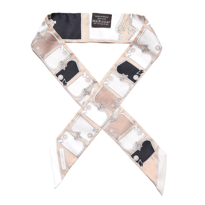 Hermes Silk Camails Twilly Scarf Beige Black Rose Pale 1 of 5