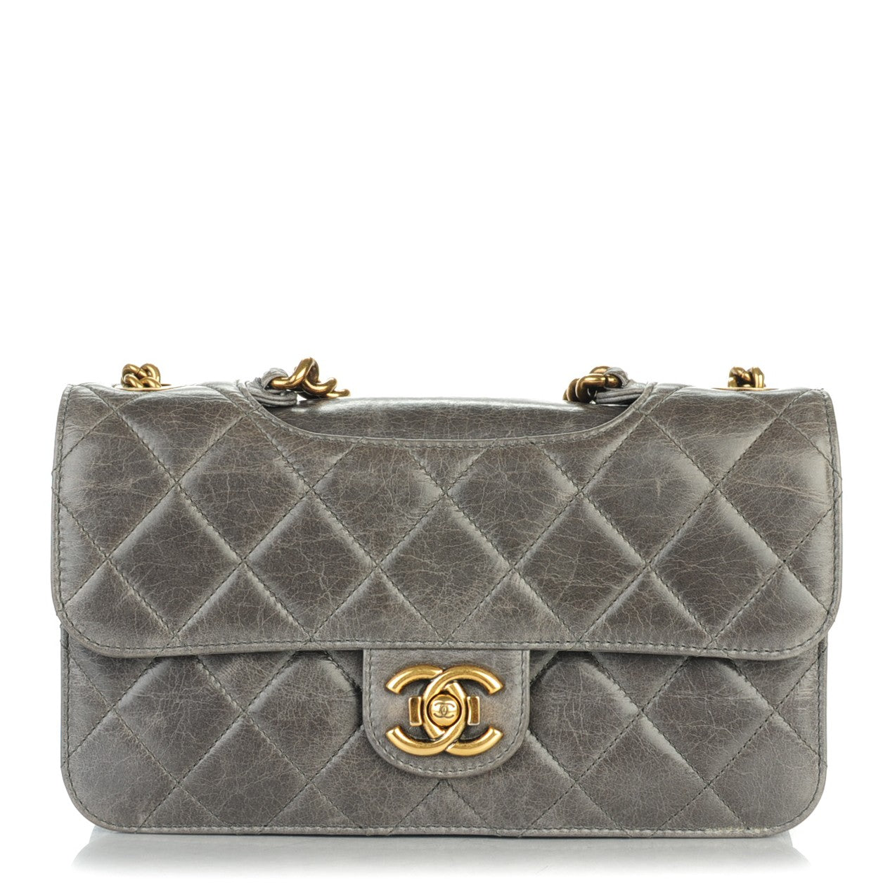 Aged Calfskin Medium Perfect Edge Flap Grey