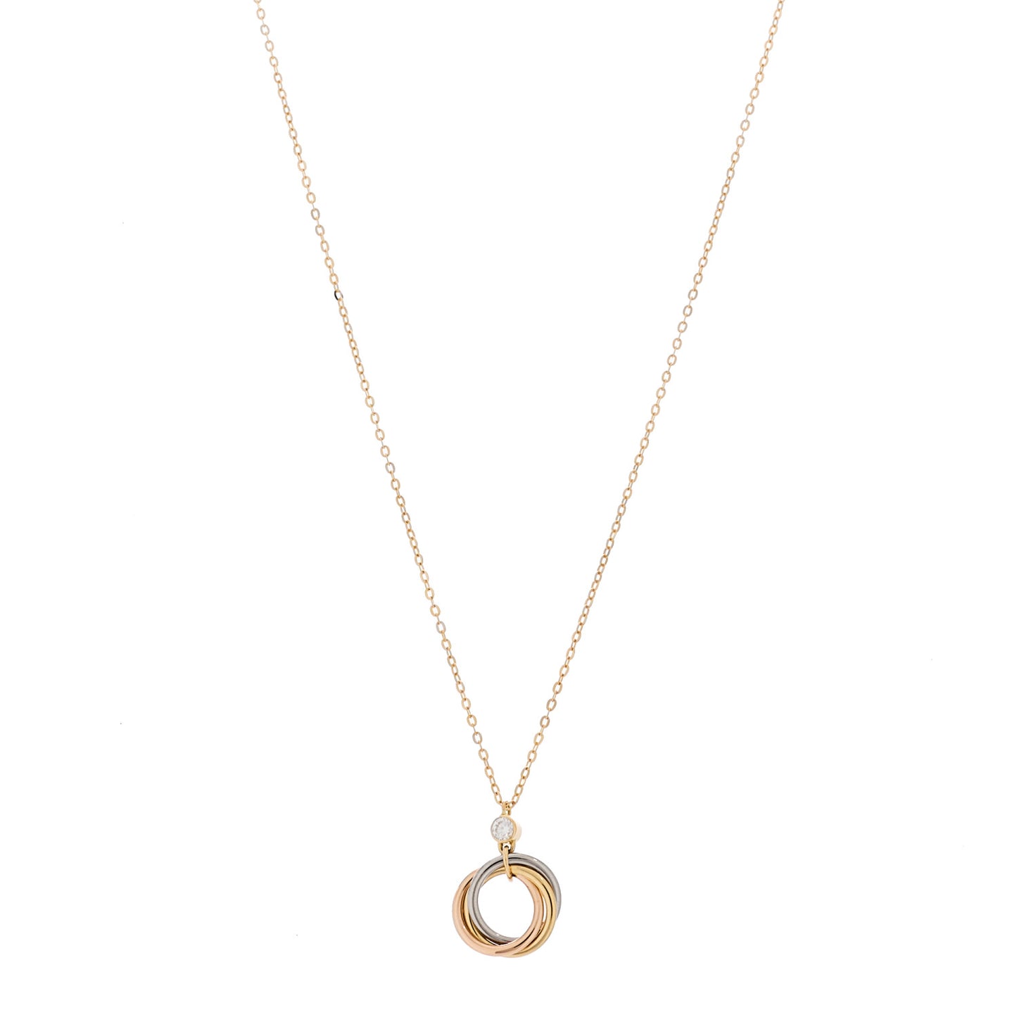 18K Pink Yellow White Gold Diamond Trinity Pendant Necklace