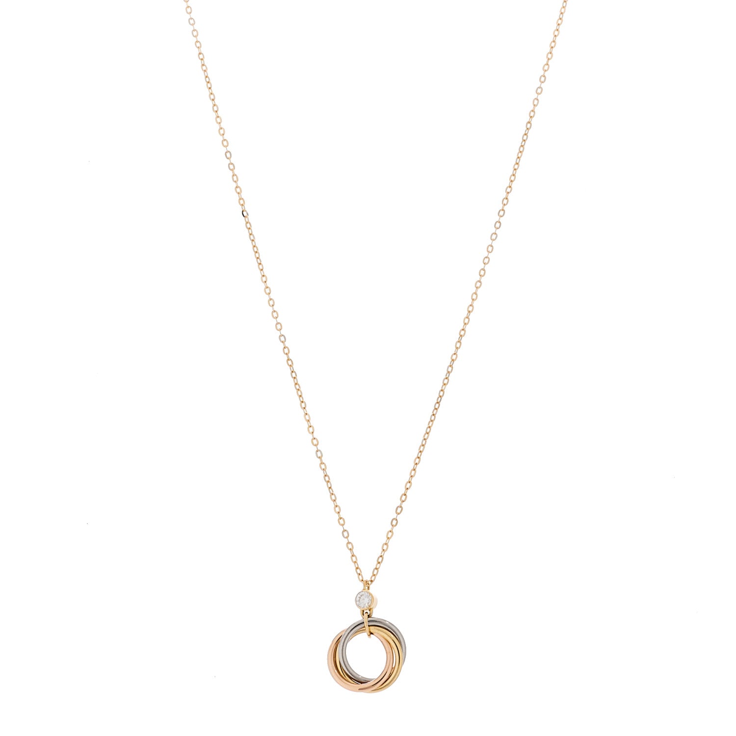 Cartier 18K Pink Yellow White Gold Diamond Trinity Pendant Necklace 1 of 6