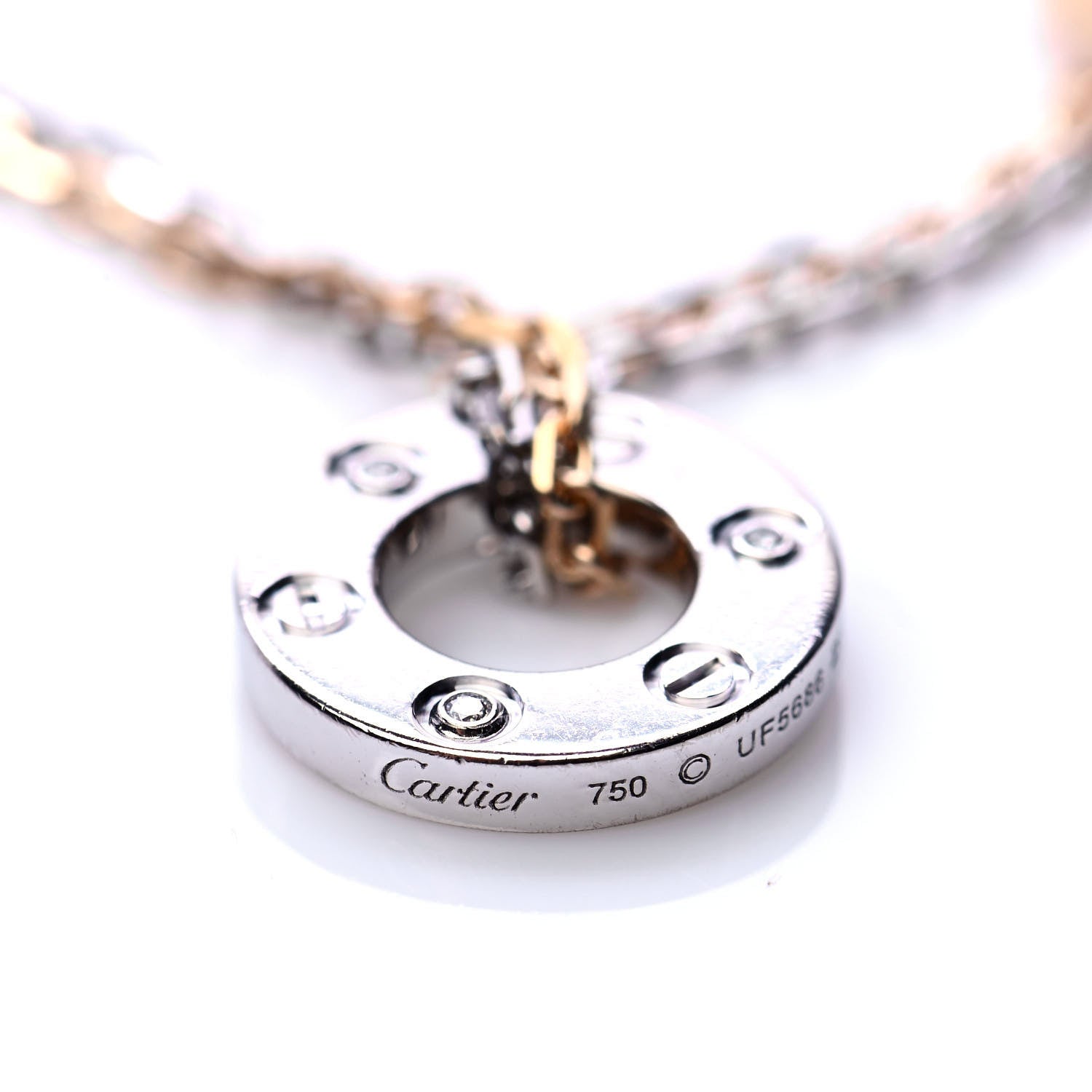 Cartier 18K White Pink Gold Diamond Three Ring LOVE Pendant Necklace 4 of 8