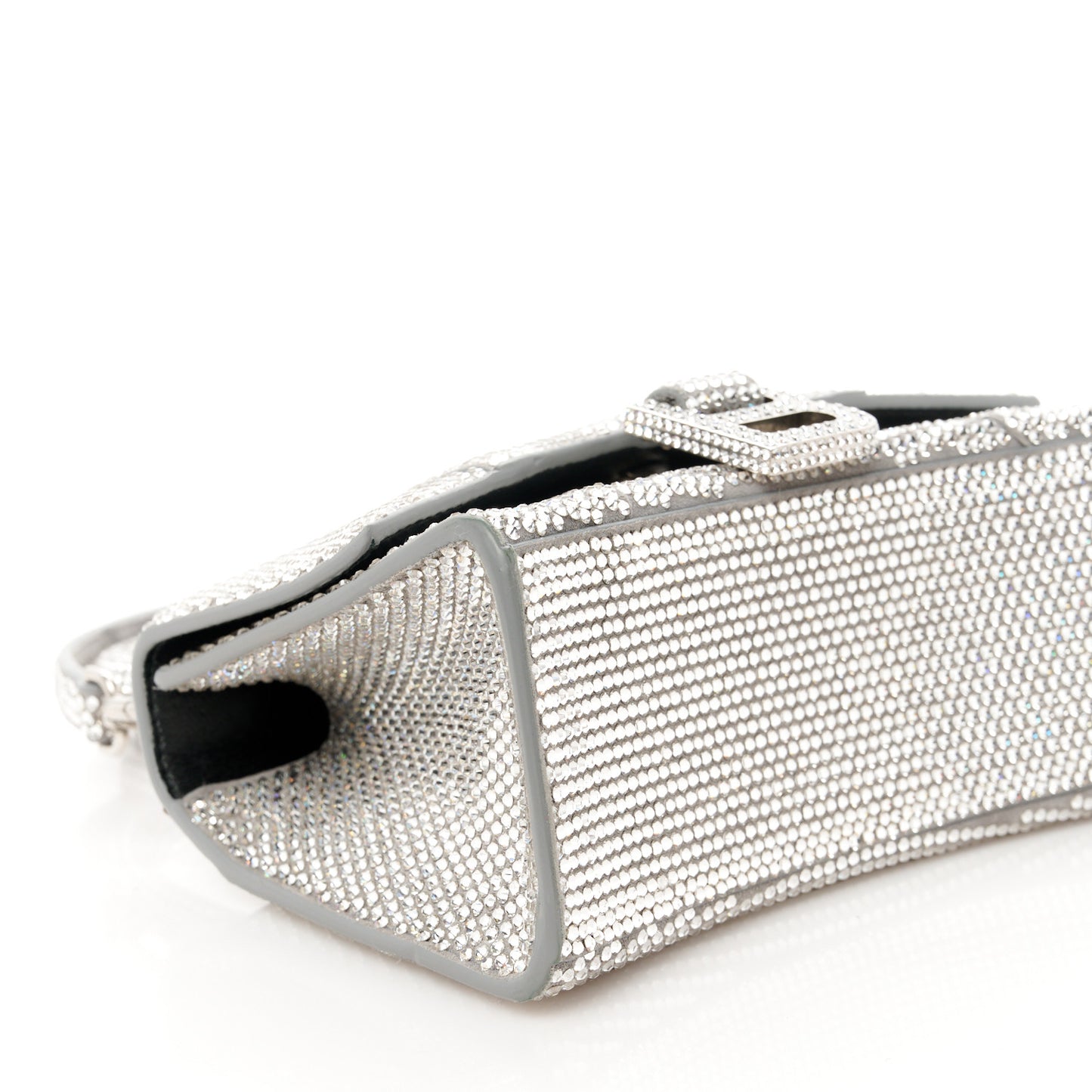 Strass Suede Hourglass Top Handle Bag XS Smoke Grey Crystal