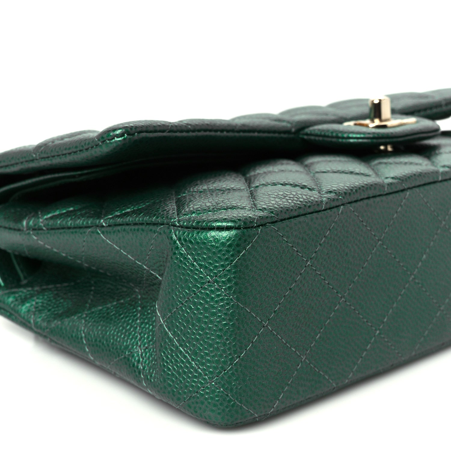 Chanel Metallic Caviar Quilted Medium Double Flap Green 10 of 11