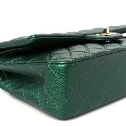 Chanel Metallic Caviar Quilted Medium Double Flap Green 10 of 11