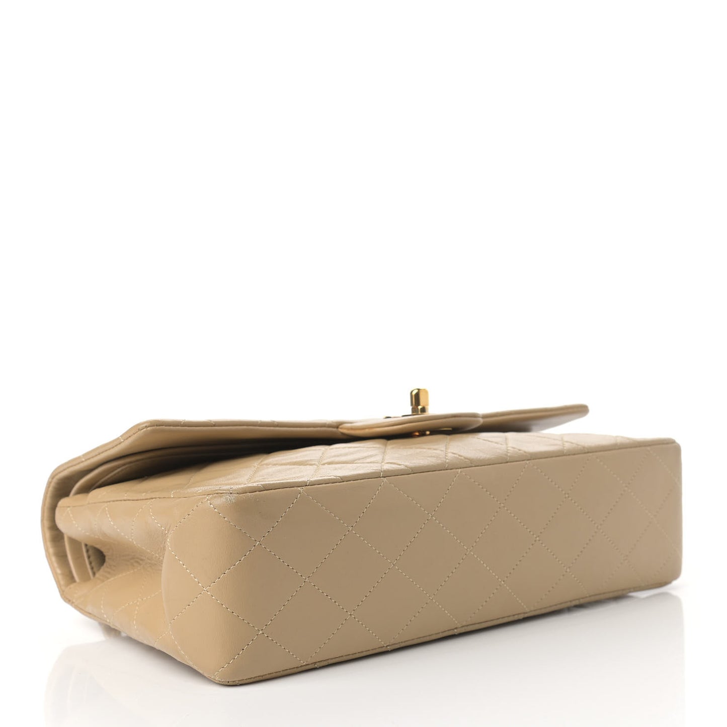 Lambskin Quilted Medium Double Flap Beige