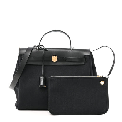 Hermes Military Toile Vache Hunter Herbag Zip Retourne 31 PM Black 3 of 11
